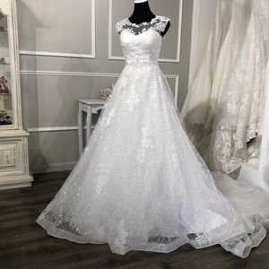 Lace appliqués with beading wedding dress